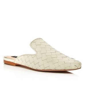 Aqua Ivory Woven Square Toe Slip On Leather Mules 7 Coastal Grandma Resortwear